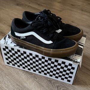 Vans Black and White Skate Old Skool Shoes with Gum Sole